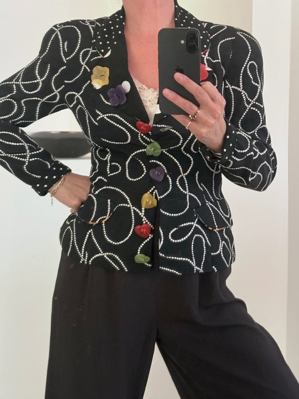 Vintage Platinum by Dorothy Schoelen Rayon Printed Blazer Size P
